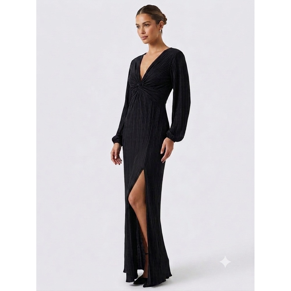 Nasty Gal Plisse Pleated Twist Front Billow Sleeve Maxi Whimsigoth Black US 6